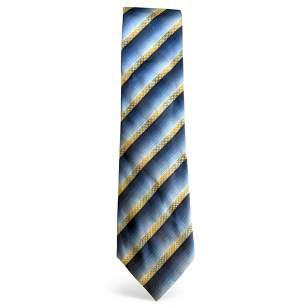 Lamberti‎ Made in Italy Silk Necktie Blue Gold Striped Pattern